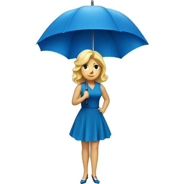 Blond haired lady with an umbrella and a Blue dress emoji
