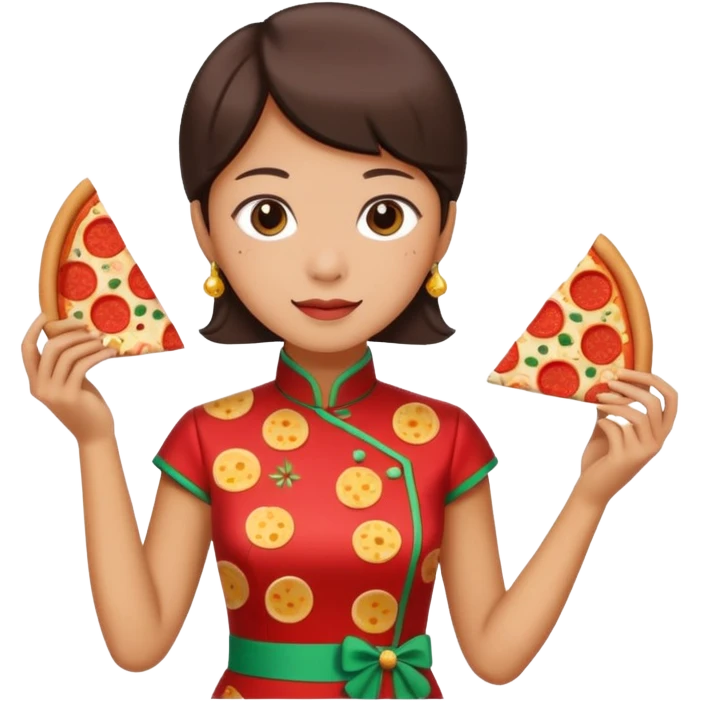 bat man, wearing cheongsam, with pizza emoji