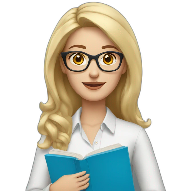 Woman teacher blonde hair brown glasses blue eyes books emoji