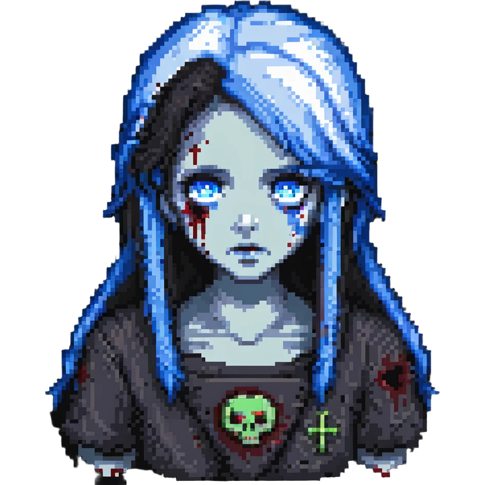 zombie girl with dark hair and blue eyes emoji