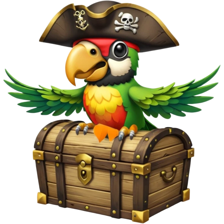 frontal view of an only Flying pirat parrot with a pirat hut emoji