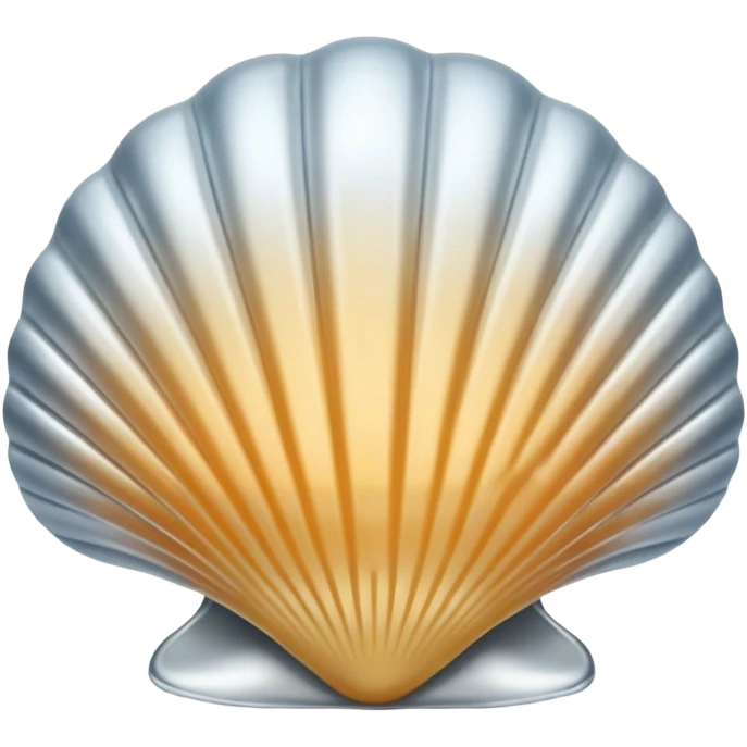 A seashell emoji made of polished silver chrome, smooth curved surface, reflective metallic highlights, elegant minimal design, iOS emoji style, centered, clean white background, soft lighting emoji