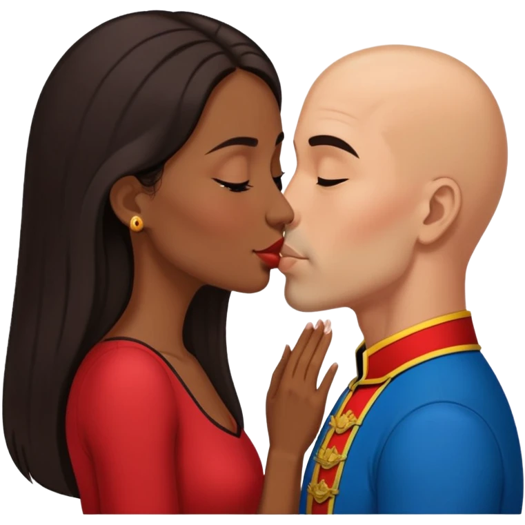 short venezuelan woman with long dark hair kissing tall bald Mexican  man emoji