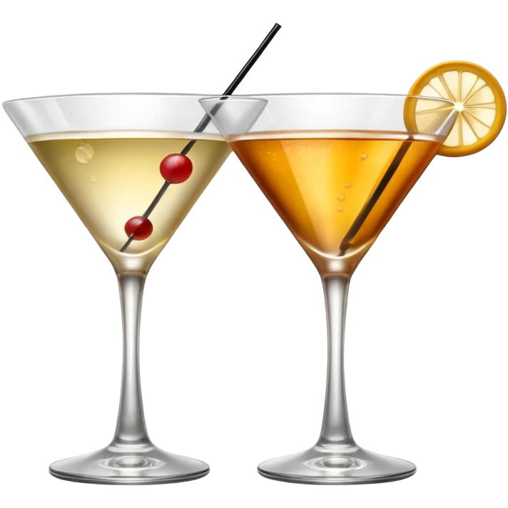 two realistic glasses of cocktail in emoji style, martini glass shape, no straw, no fruit, no ice emoji