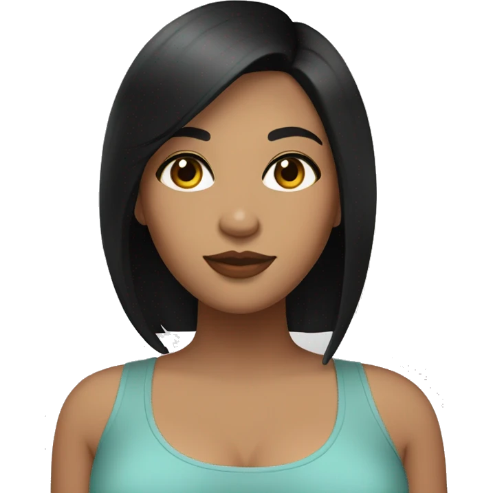 Plus size girl with straight medium length black hair and hazel eyes emoji