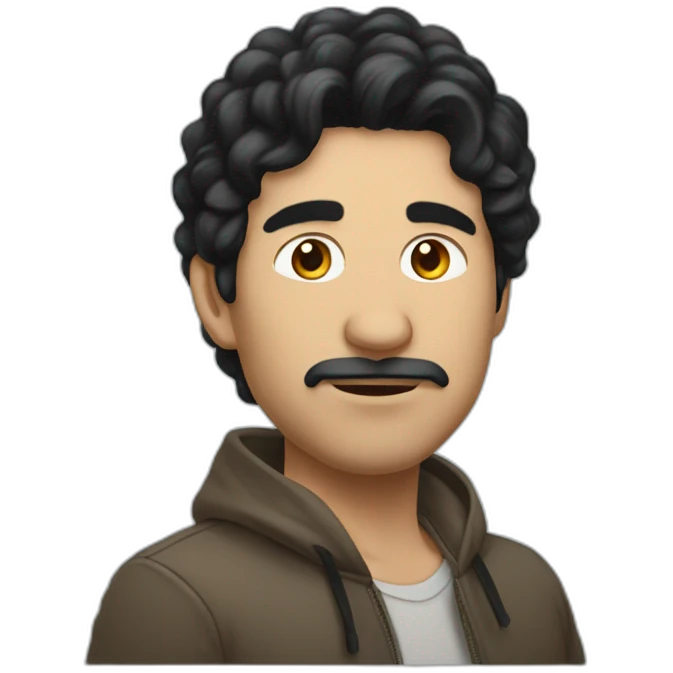 A big black haired man from Uzbekistan trading crypto emoji
