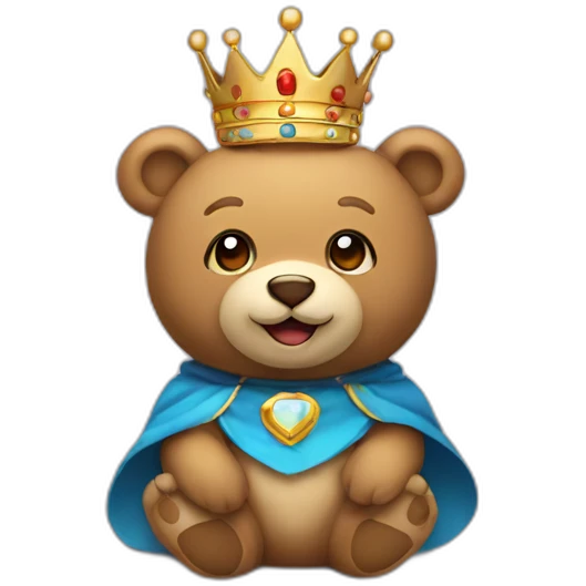 Smiling Teddy bear sitting in kings thrown wearing a crown emoji