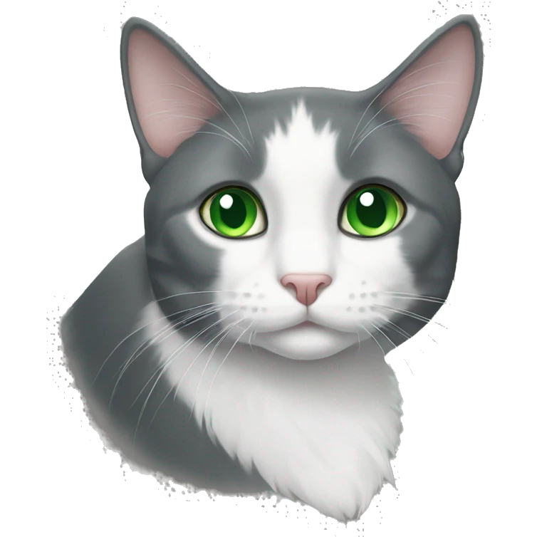 Grey and white tuxedo cat with green eyes  emoji
