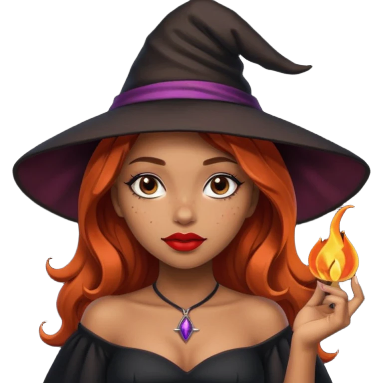 Pretty girl with Light brown skin and freckles dressed as a sexy Witch emoji