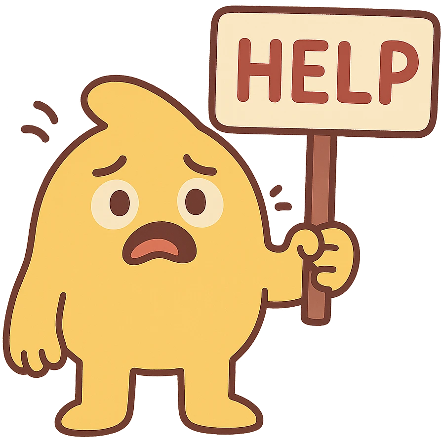 little yellow blob guy holding a sign that says 'help' emoji