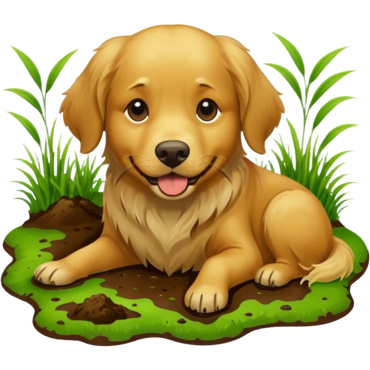 Golden retriever eating mud and grass emoji