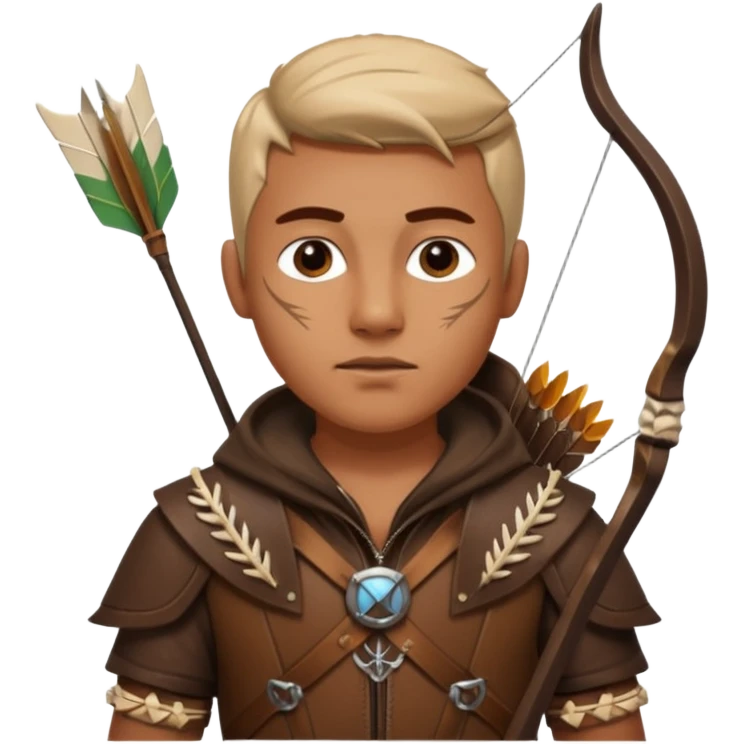 The classic hunter image with a bow and arrow on his back, dressed in brown with some animal made decorations emoji