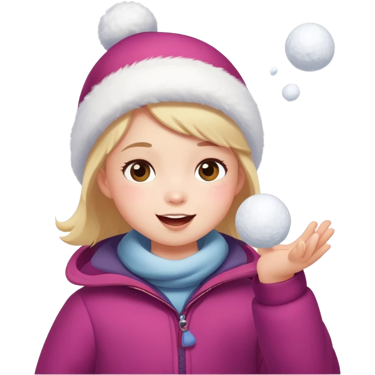 a child throwing a snowball, snowy background, cheerful expression emoji