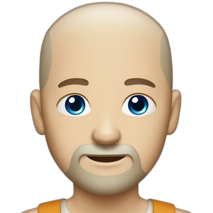 Shaved head man with short white beard and blue  eyes emoji
