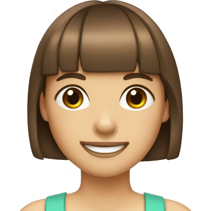 happy girl with brown hair and blunt bangs  emoji