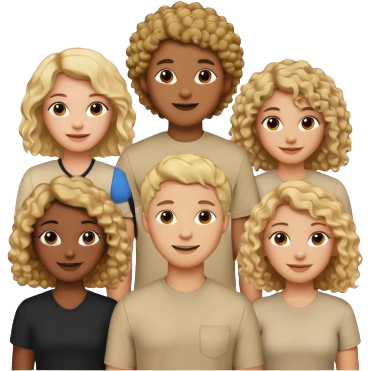 group of people  together ; men and women with brown, blonde, black hair- short hair, long hair and curly hairr wearing beige shirts aesthetic no collar, brown people, white people, black people emoji