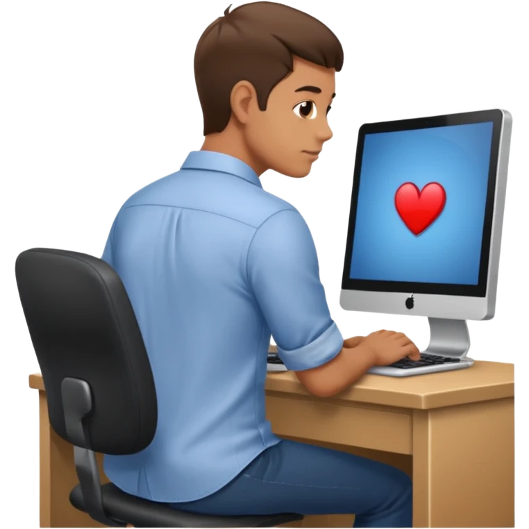 Man with hand on lap moving view from back Infront of computer  emoji