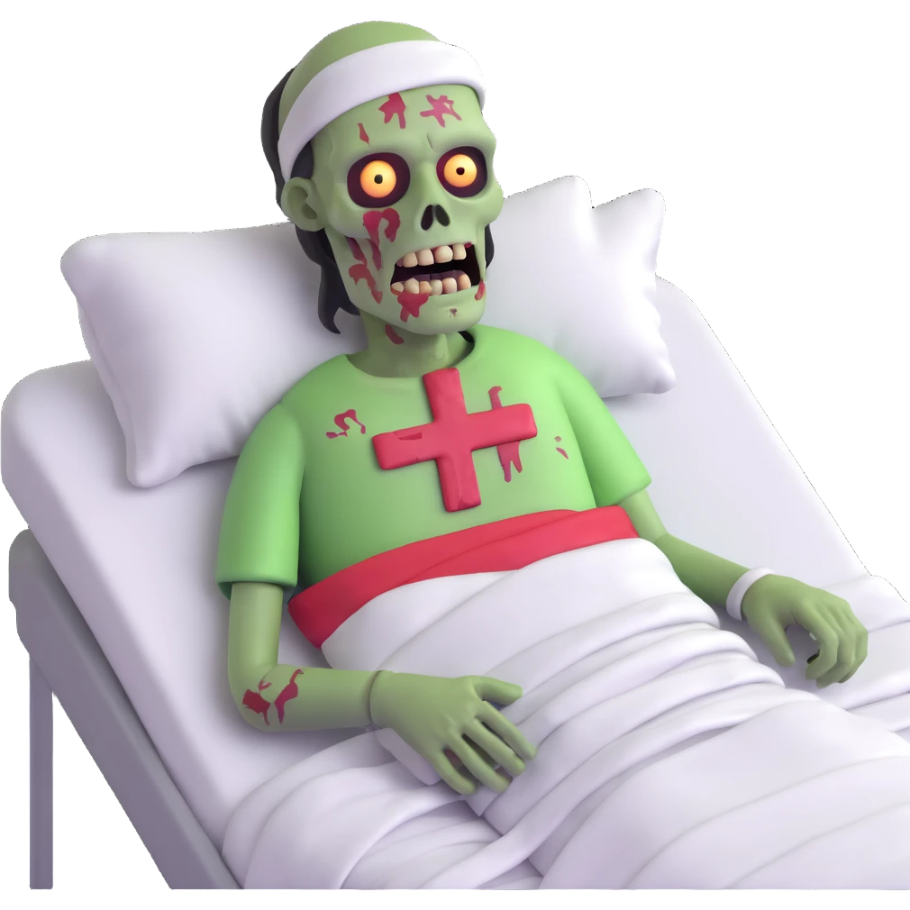 zombie patient in hospital bed with bandages emoji