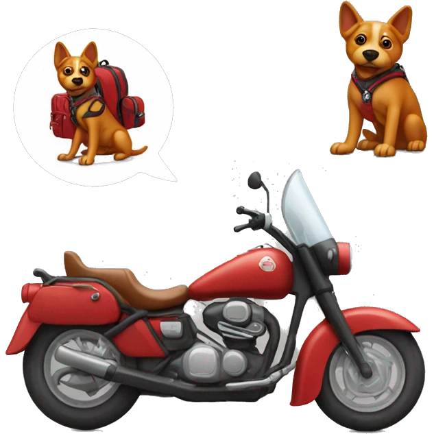 red dog with a backpack on a motorcycle emoji