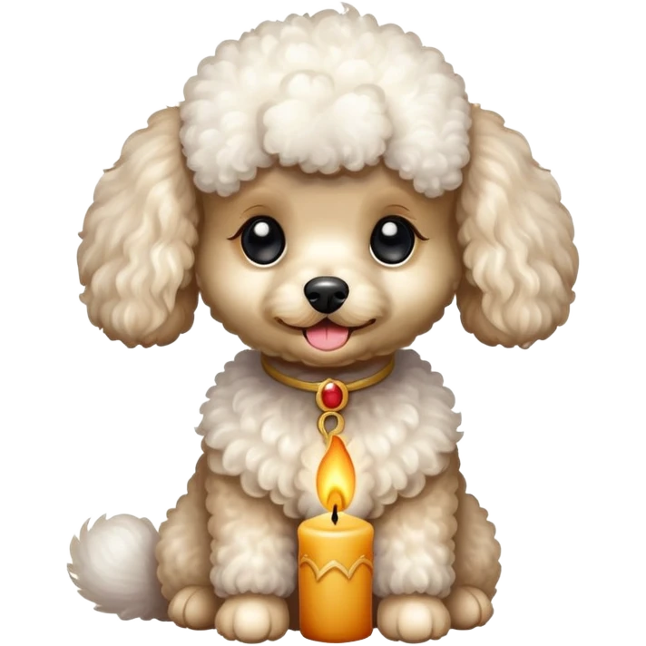 cute toy poodle with a candle emoji