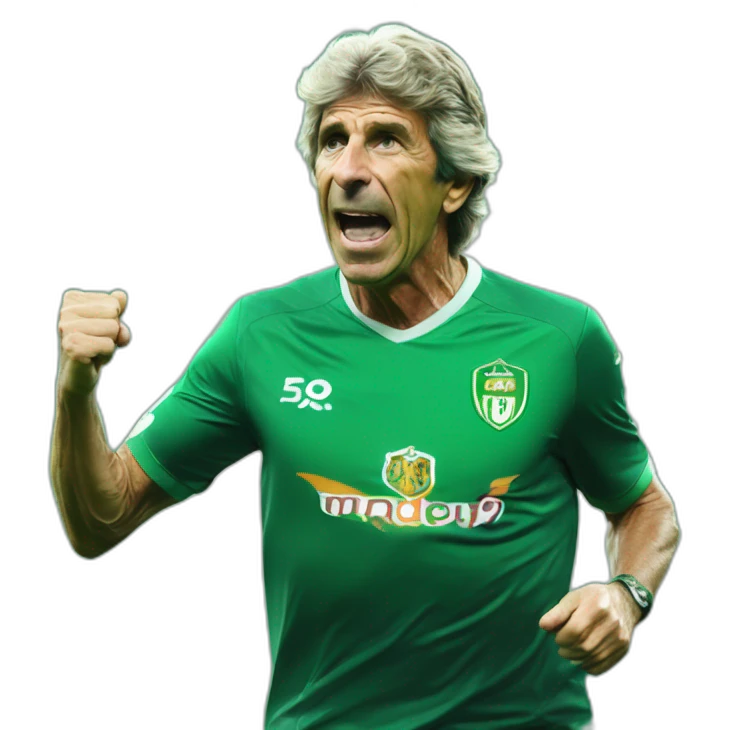 Hiperrealist Manuel pellegrini celebration goal with betis tshirt emoji