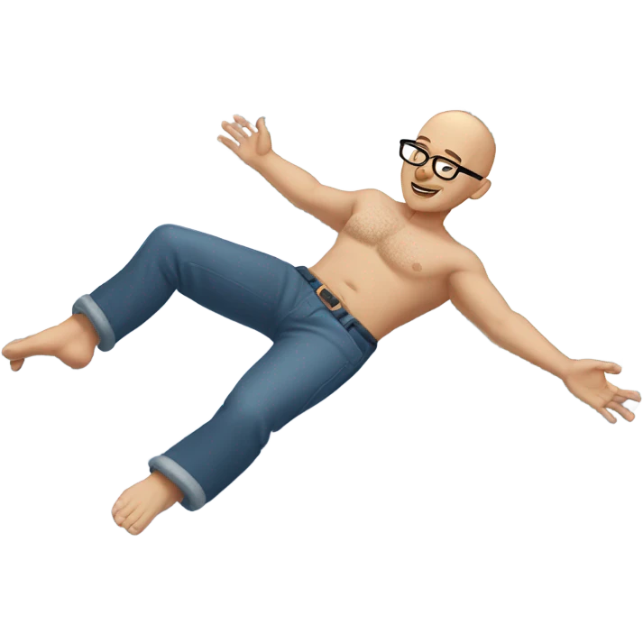 Bare chested bald man wearing glasses making snow angels  emoji
