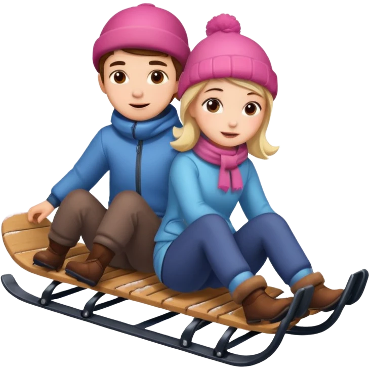 sledge surrounded with snow with boy and girl on top of it riding emoji