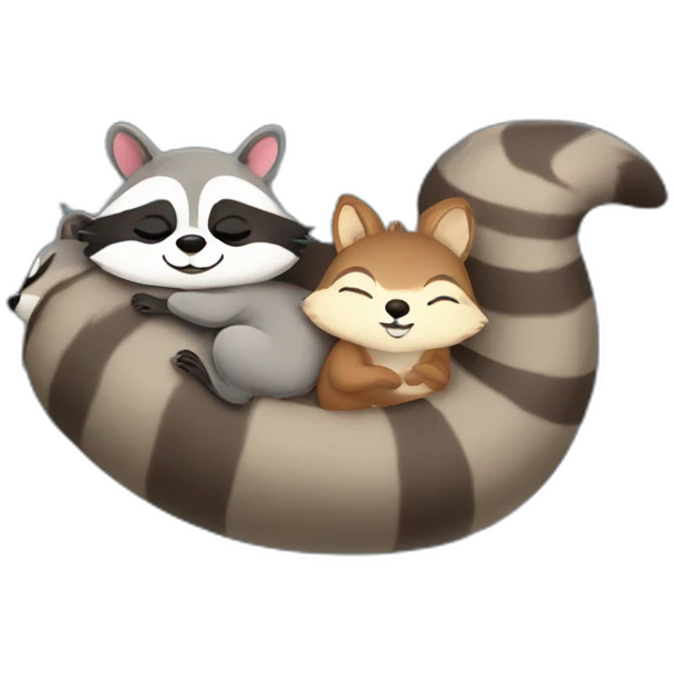 raccoon and a squirrel sleeping emoji