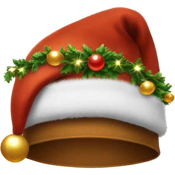 brown santa claus hat with shimmering garland emoji