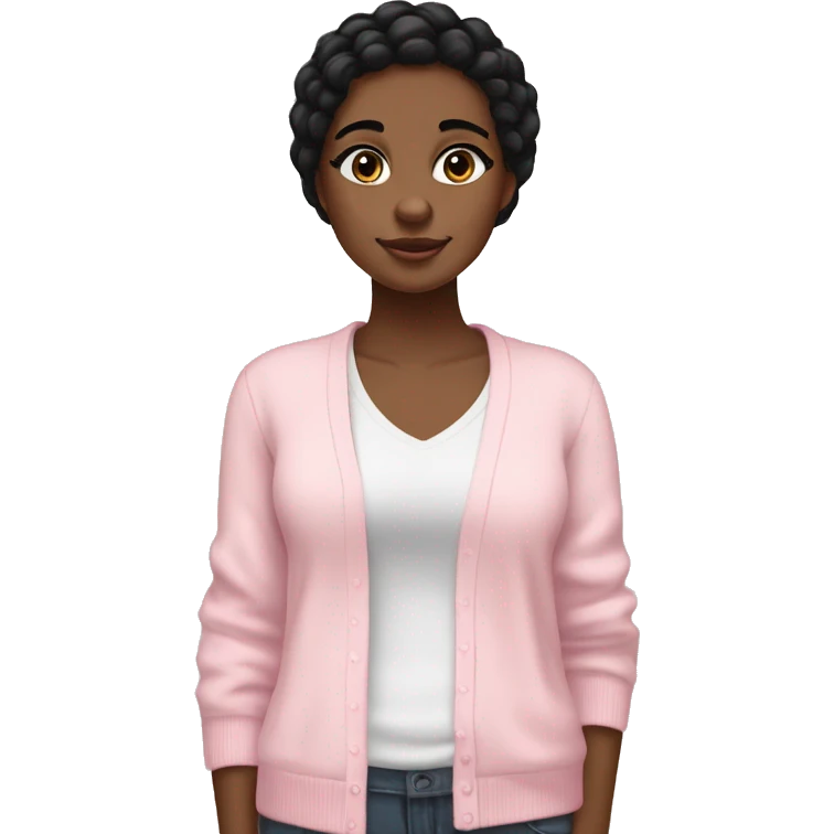 Brownskin black girl with straight black hair in rlly baby pink shirt and white cardigan and long eyelashes  emoji