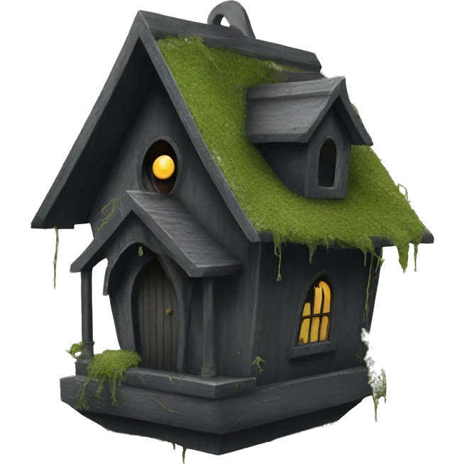Realistic . Birdhouse. Haunted Addams house. birdhouse slightly mossy and spider webs  emoji