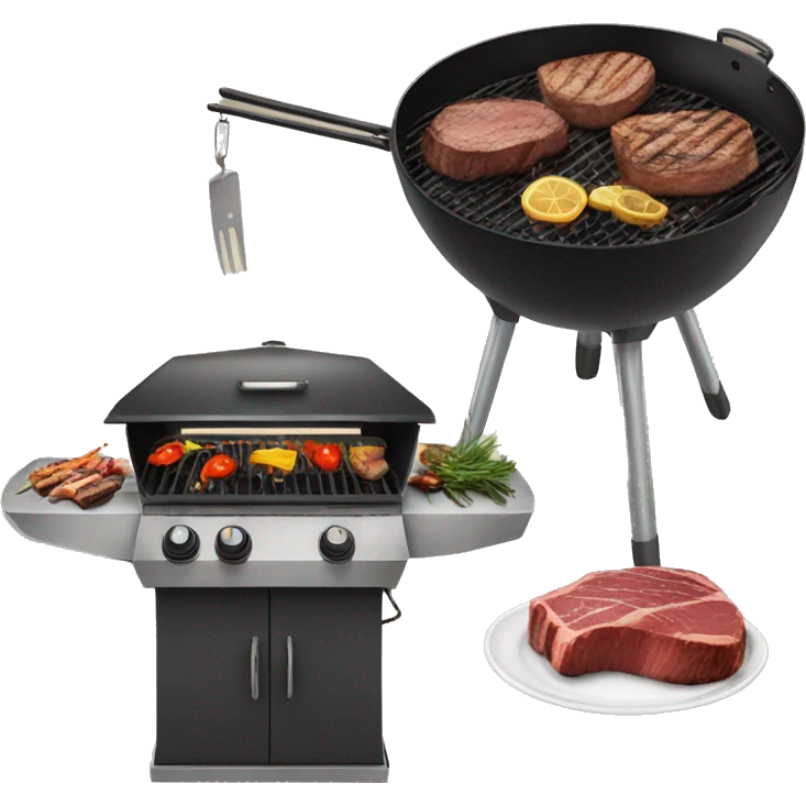 Singular Outdoor grill with steaks cooking on it emoji