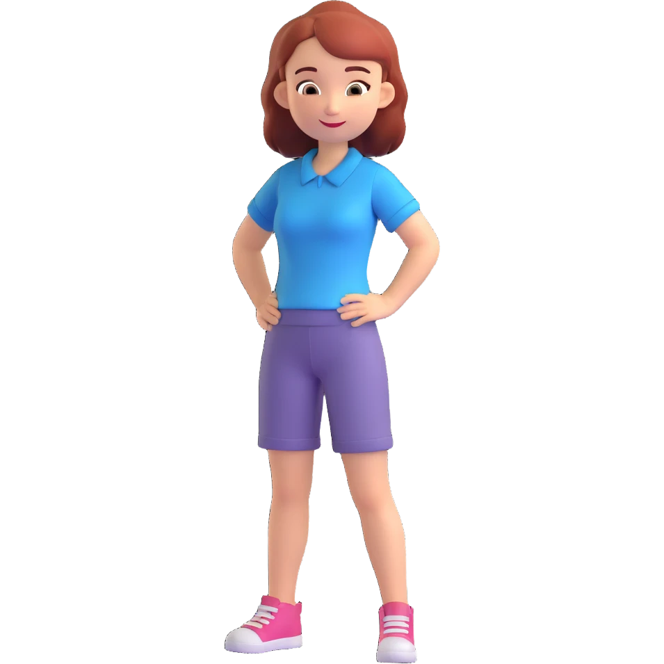 a girl character with short-sleeved clothing, friendly expression emoji
