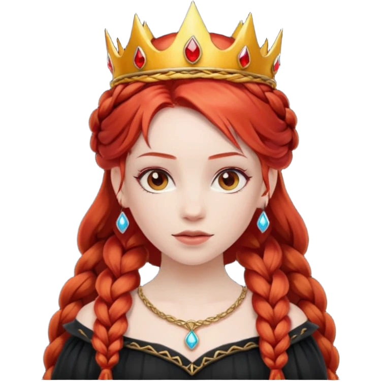 braided hair fire princess with black crown, red hair emoji