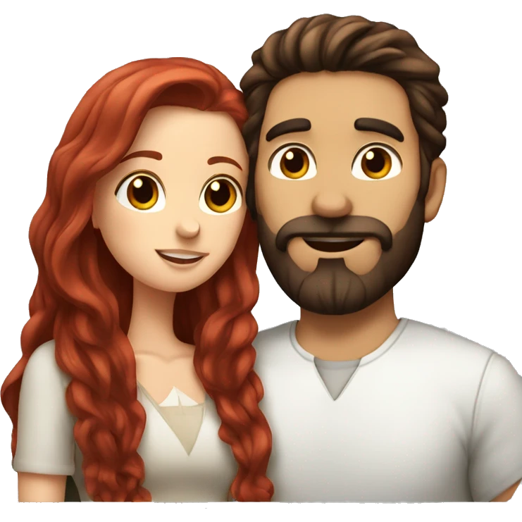 dark haired bearded guy with long hair kissing red haired girl emoji