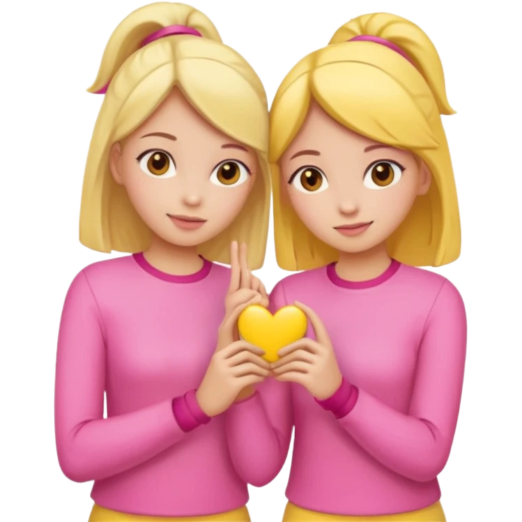 Two girl friends in pink and yellow are supporting each other emoji