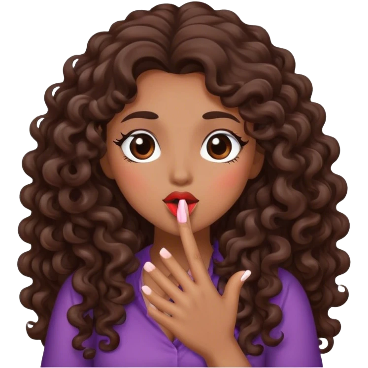 Brown woman with dark brown long curly hair blowing a kiss  emoji