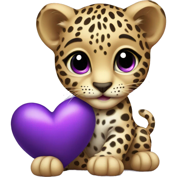 Baby leopard holding a purple heart  emoji