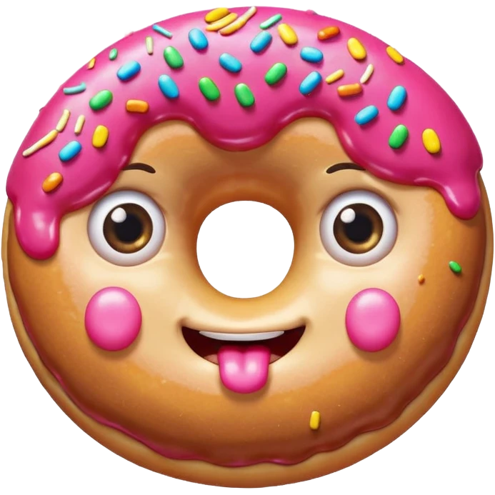bitten donut with big sparkling eyes, drooling mouth, blushing cheeks, hands reaching toward it, colorful, expressive, minimalistic, modern emoji style emoji