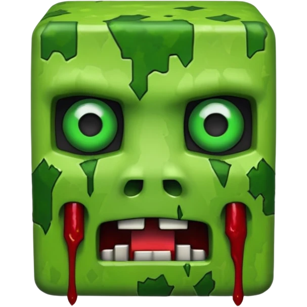 Minecraft creeper creature with sinister crooked looking and is creepy nightmarish and it looks like a creepy bloody green face emoji