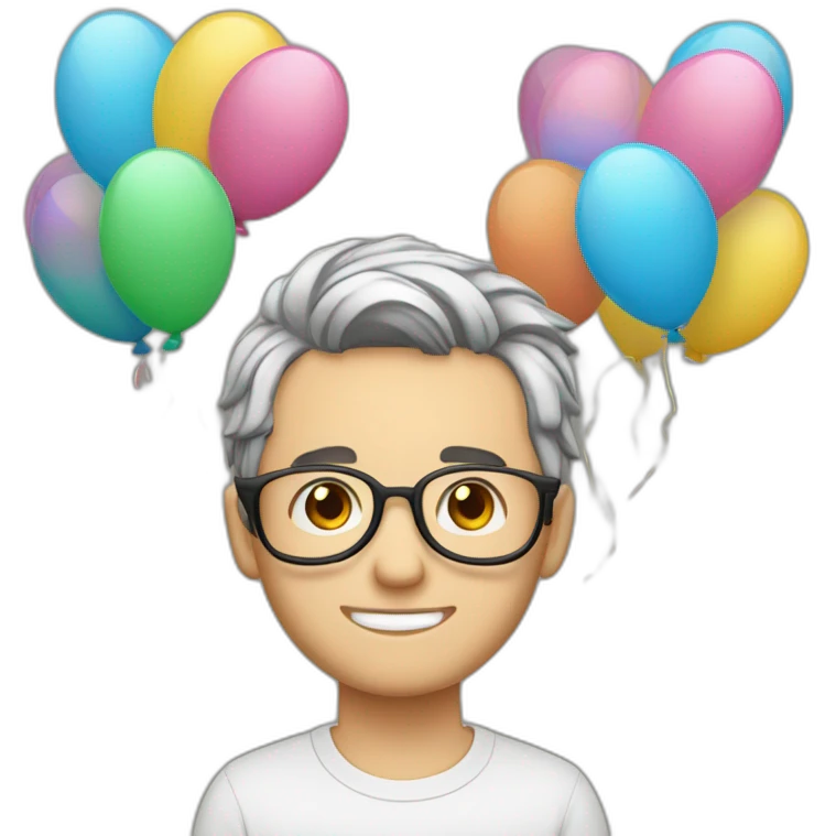 varon con cabello semi largo con raya al centro delgado con muchos globos emoji