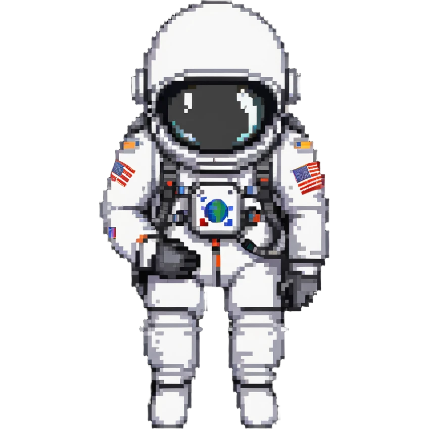 astronaut in white space suit with large helmet, gloves and life-support backpack exploring emoji
