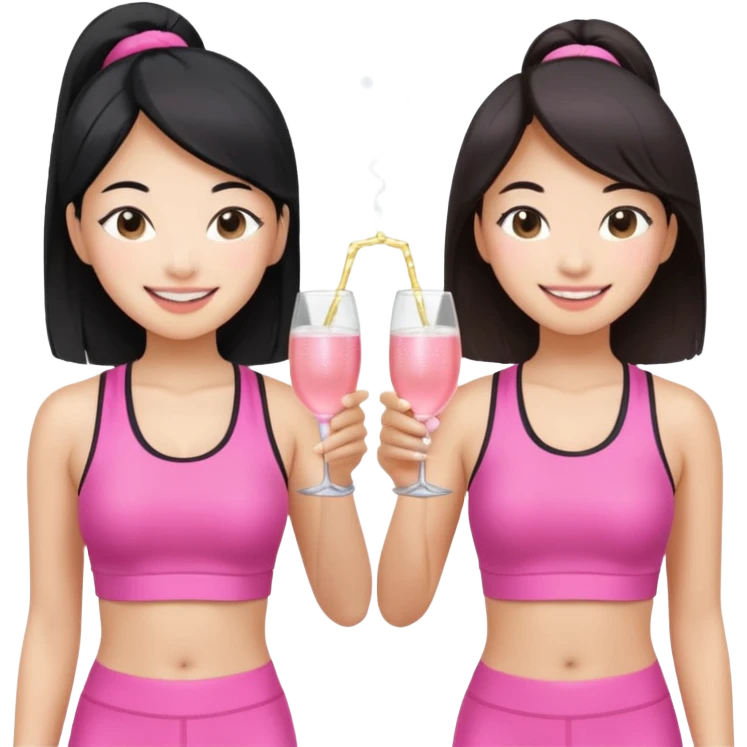 two girl pink pilates prosecco 1 asian 1 white emoji