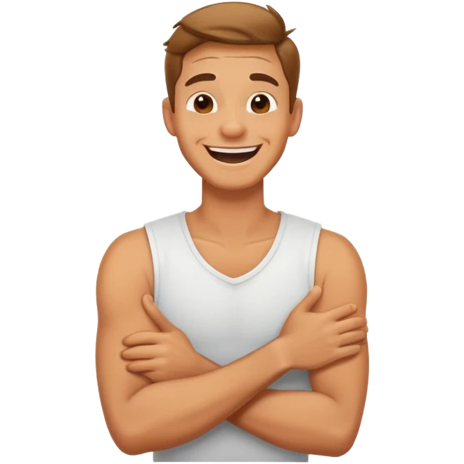Arms crossed holding neck laughing guy emoji