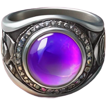 A highly detailed, close-up digital sticker of a 90s Y2K-style mood ring, featuring a chunky silver band with intricate engravings. emoji