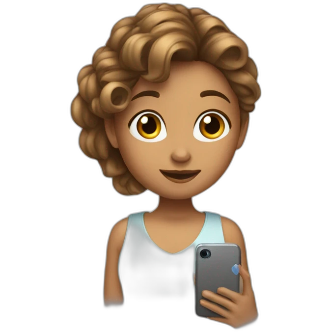 strigth bronw hair withe girl playing with a cellphone emoji