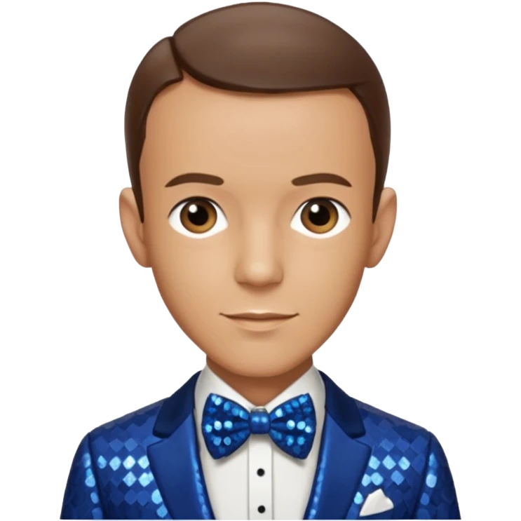 Fred Astaire with brown hair, dark blue sequin suit with bow tie emoji