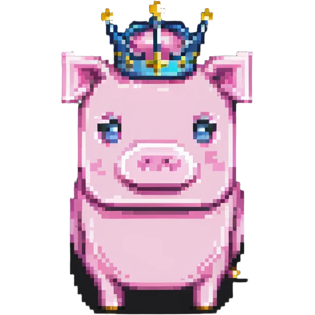 minecraft pig full body pink blocky animal with square head wearing a crown emoji