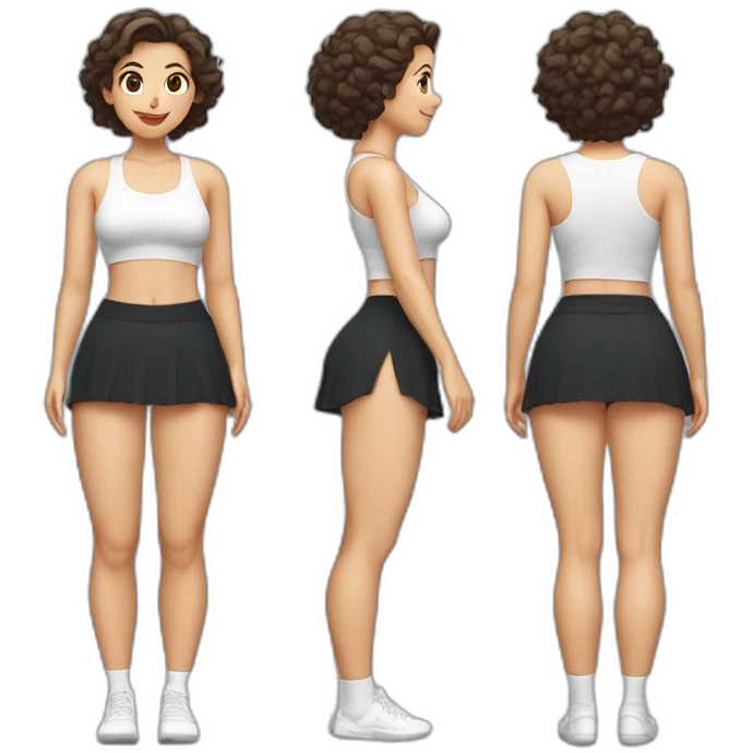 full-body-caucasian-curvy-beauty-doing-asana-short-black-skirt-back-and-front-views-strong-wind-knickers-long-white-socks emoji