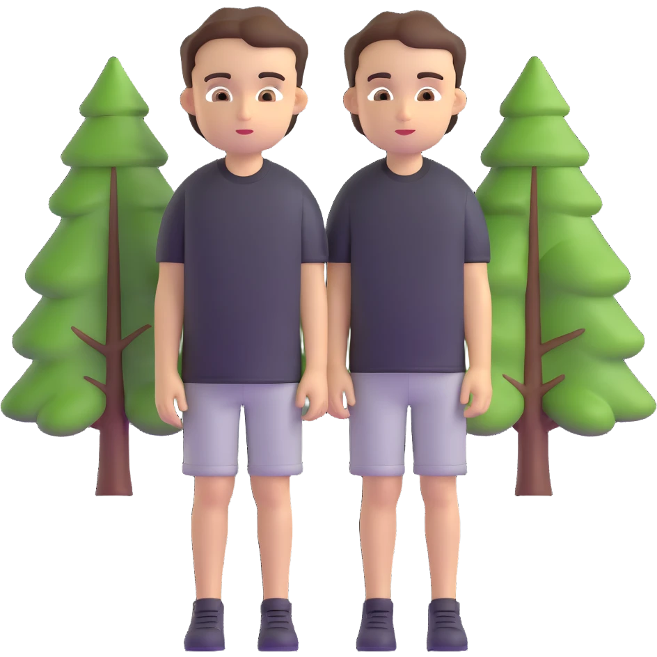 boy with straight short brunette hair brown eyes black tshirt on and tree behind emoji
